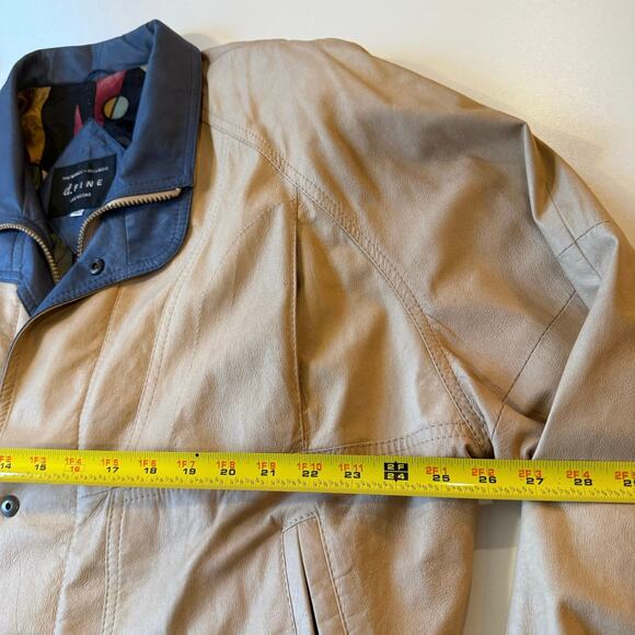 Vintage d.FINE Las Vegas Leather Bomber Jacket Men’s 42 Tan Blue Trim 90s Lined - Picture 9 of 11